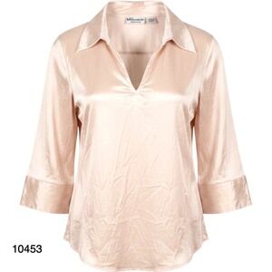 Millenium Blouse Top Womens XL Beige Stretch Long Sleeve Collared Streetwear